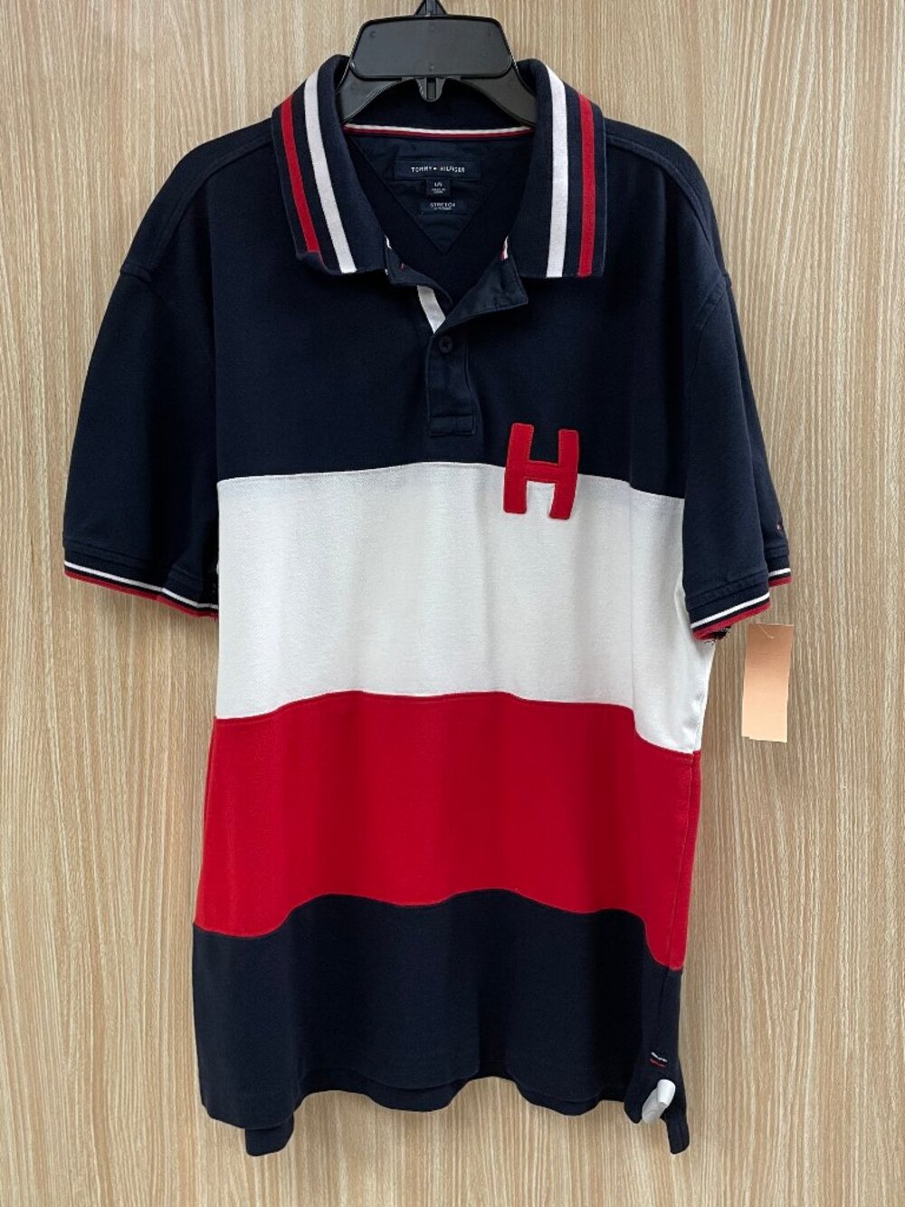 Men's Tommy Hilfiger Navy Colorblock Logo Polo Shirt Size Large - Picture 1 of 8